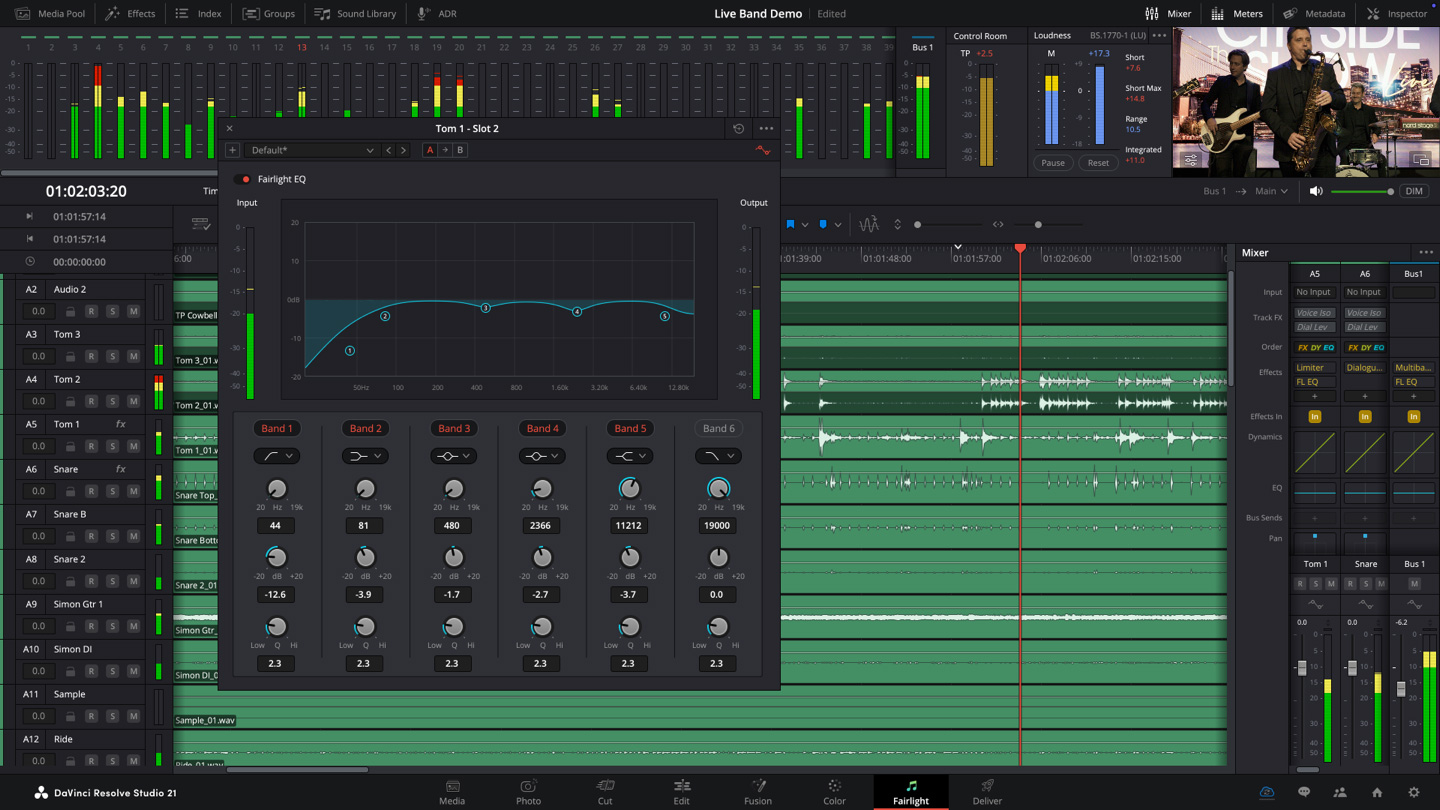 DaVinci Resolve Fairlight audio page mixer and timeline