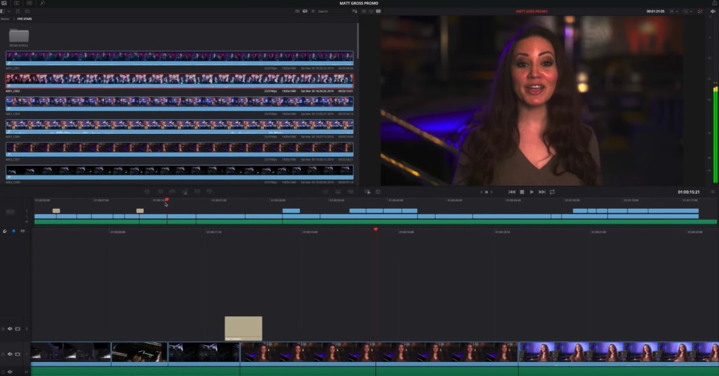 DaVinci Resolve Cut page with dual timelines and viewer