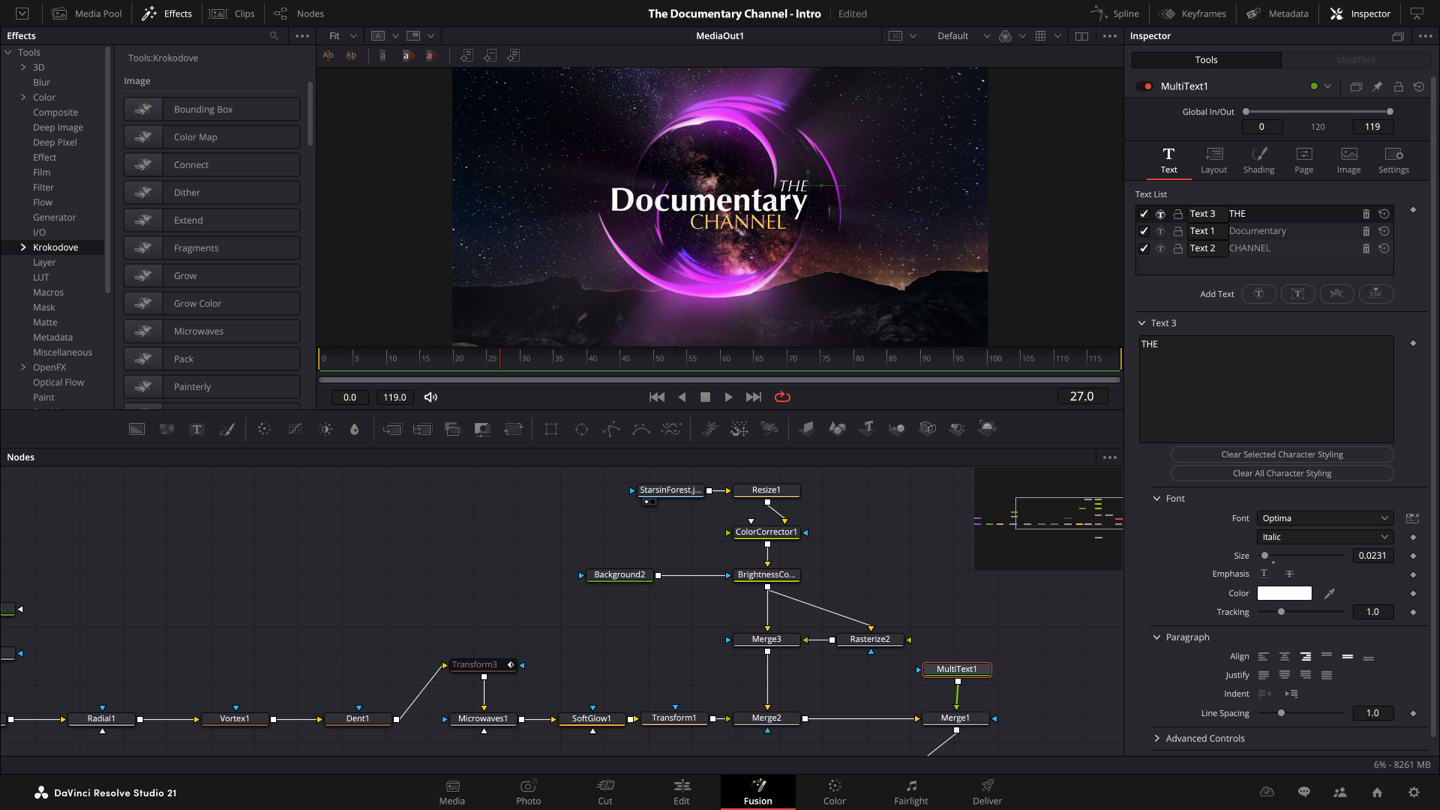 DaVinci Resolve Fusion page node compositing interface
